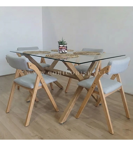 Comedor Medlock 140x90 + 4 Silla Betlahem de Madera Plegable Acolchada