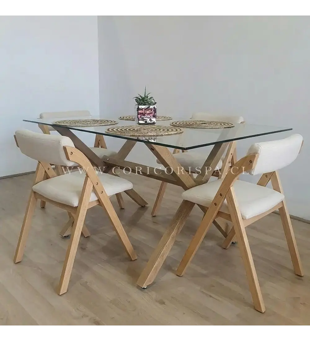 Comedor Medlock 140x90 + 4 Silla Betlahem de Madera Plegable Acolchada