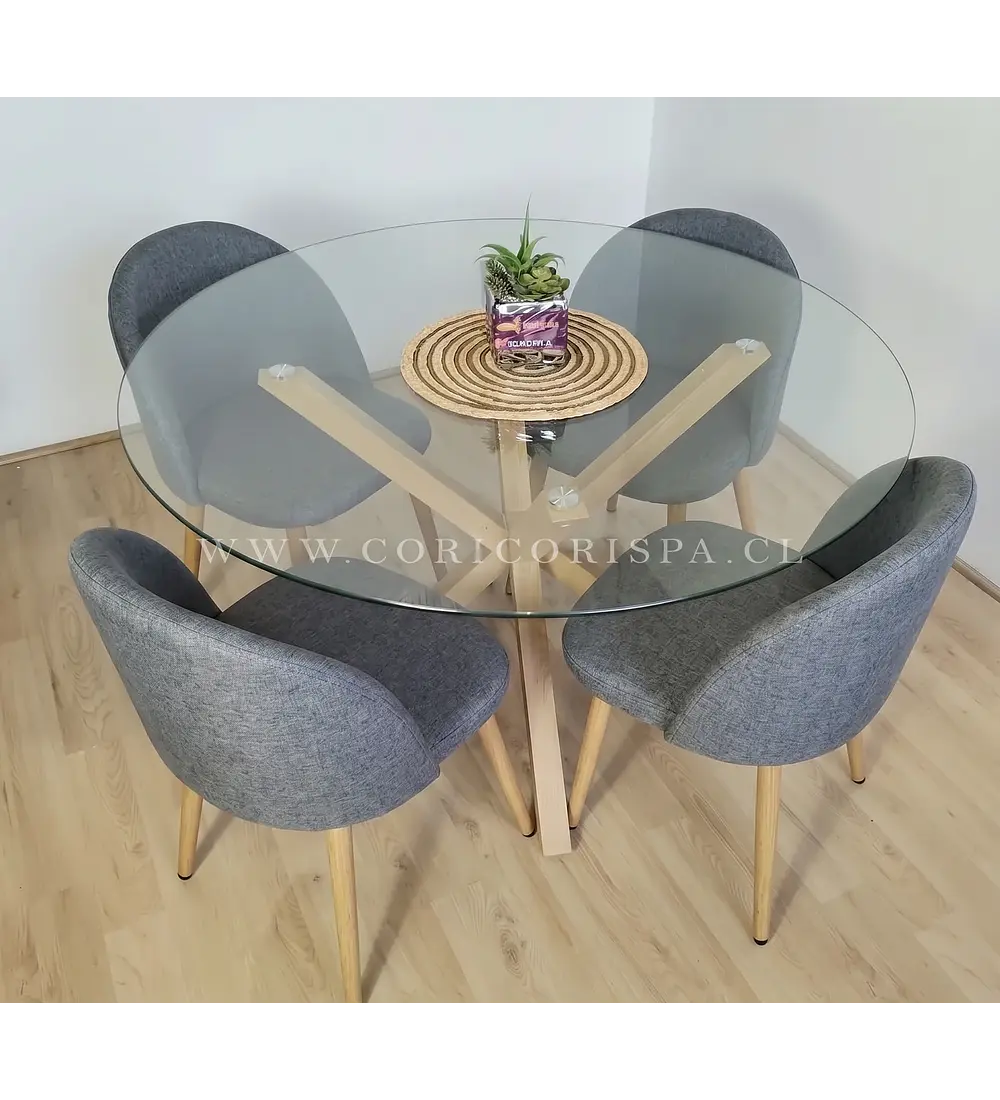 Comedor Warwick 100cms + 4 Sillas Bread Lino Wood