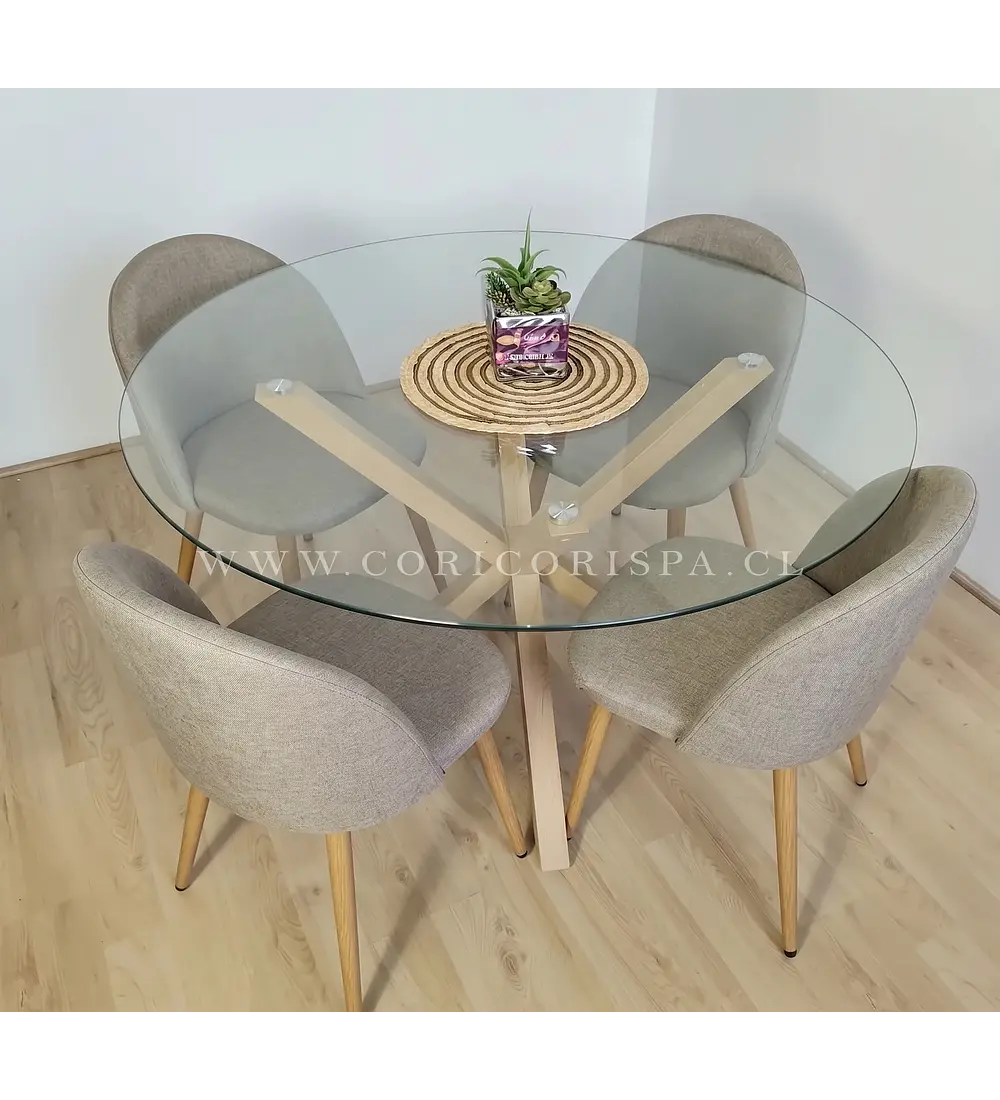 Comedor Warwick 100cms + 4 Sillas Bread Lino Wood