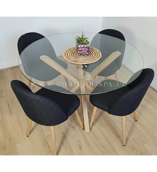 Comedor Warwick 100cms + 4 Sillas Bread Lino Wood