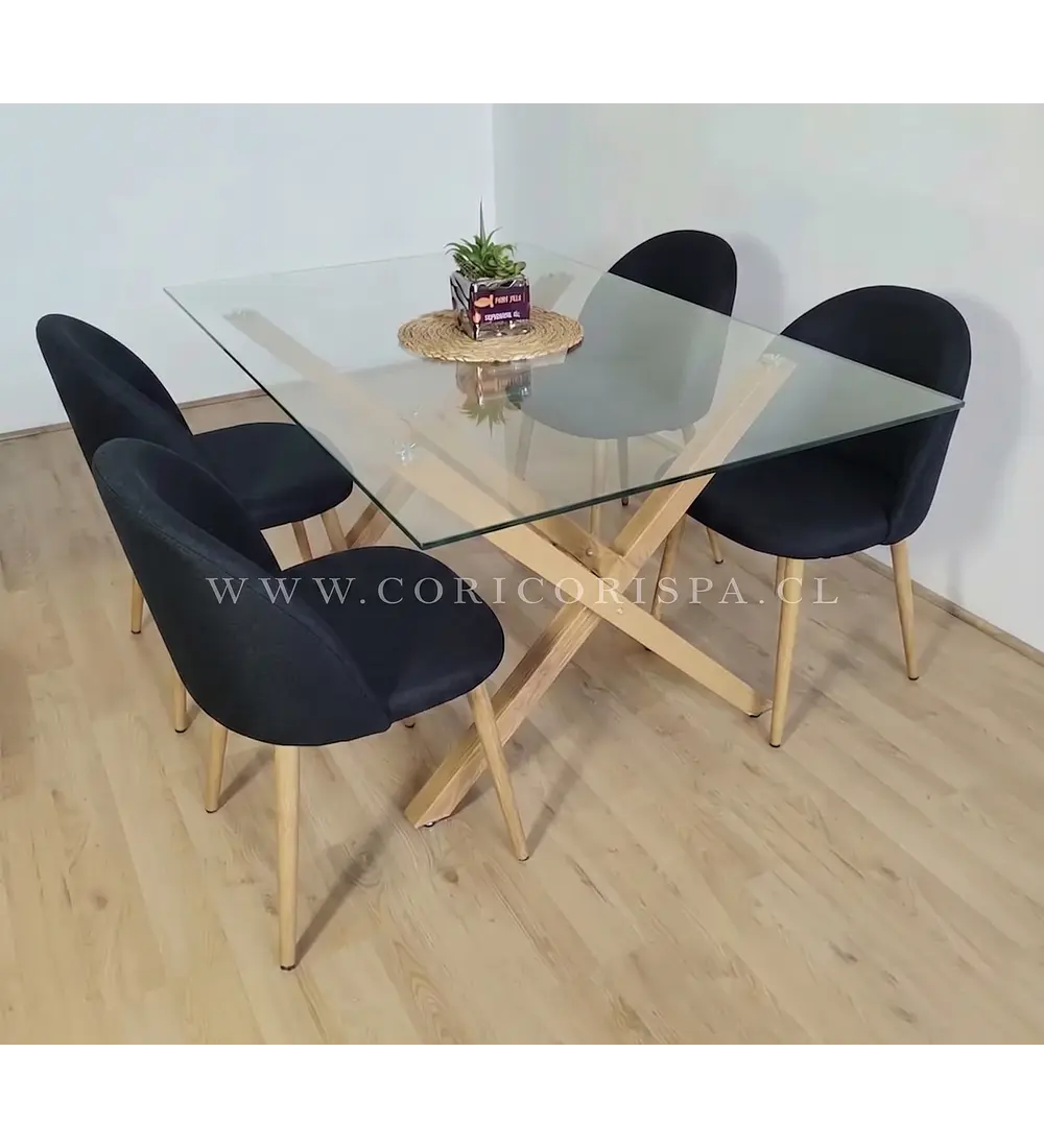 Comedor Medlock 140x90cm + 4 Sillas Bread Lino Wood