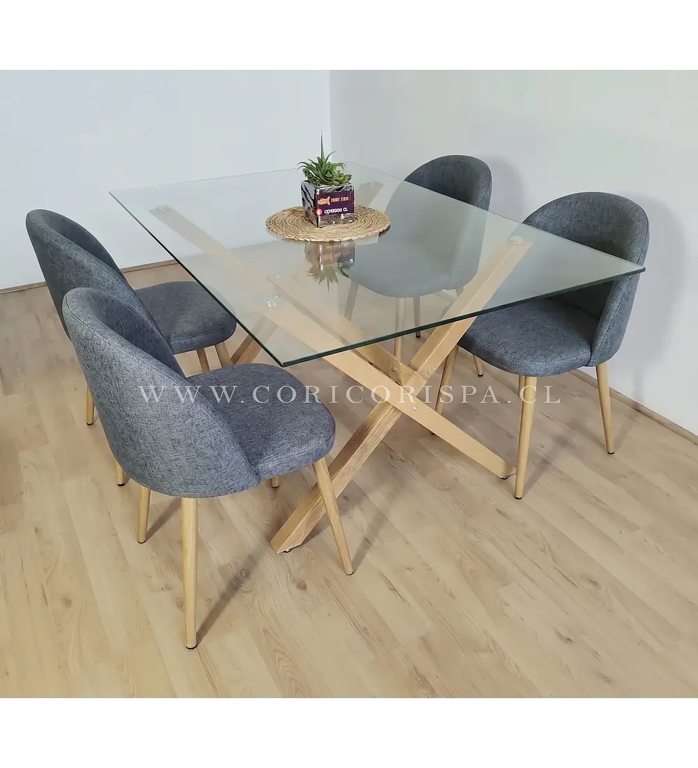 Comedor Medlock 140x90cm + 4 Sillas Bread Lino Wood