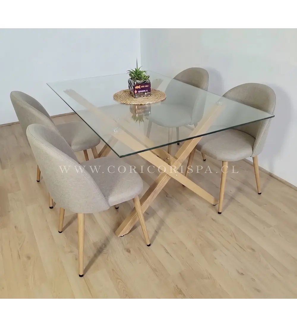 Comedor Medlock 140x90cm + 4 Sillas Bread Lino Wood