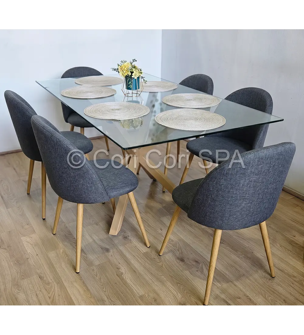 Comedor Madrid 140x80cms + 6 Sillas Bread Lino Wood