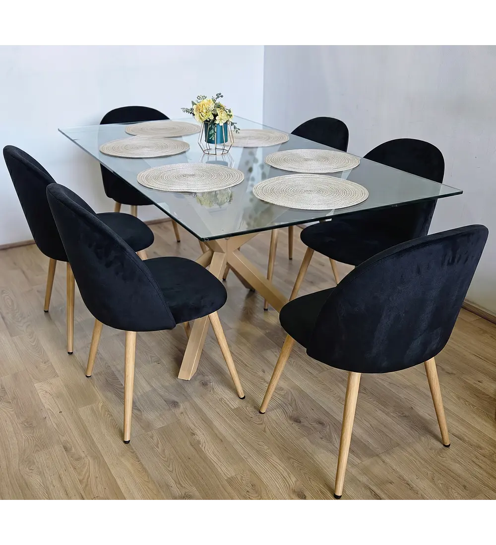 Comedor Madrid 140x80cms + 6 Sillas Bread Lino Wood