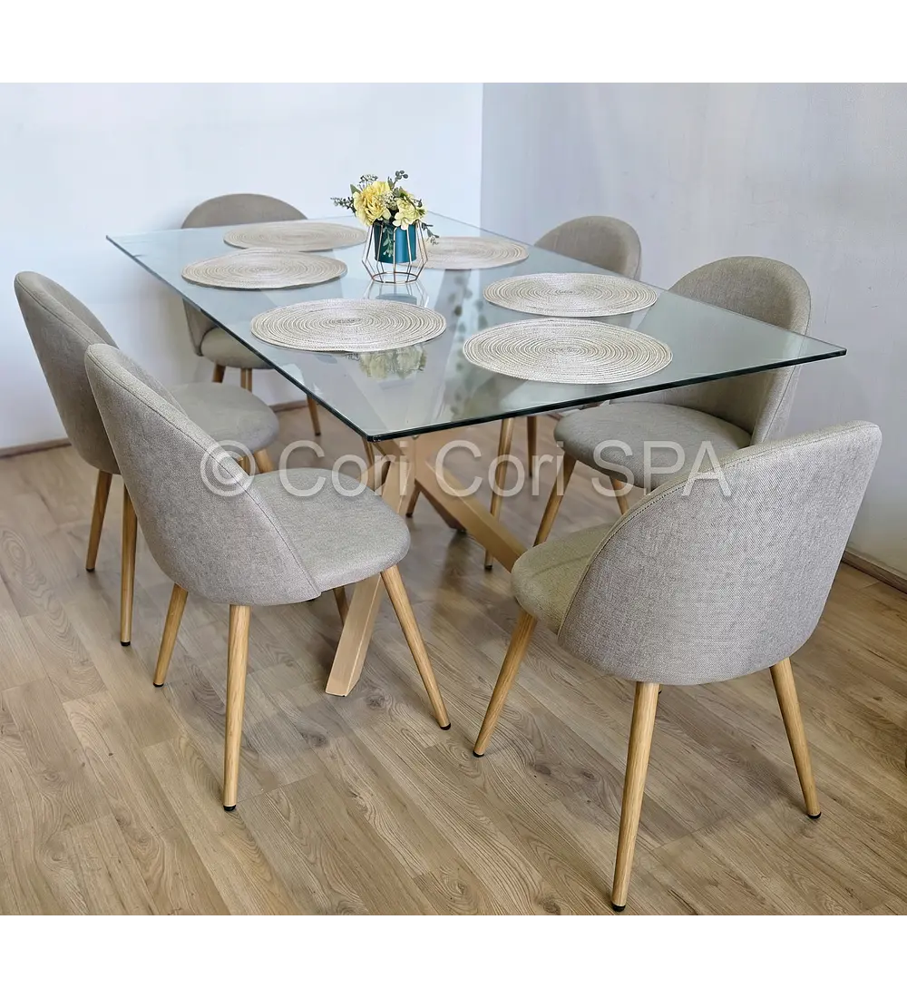 Comedor Madrid 140x80cms + 6 Sillas Bread Lino Wood