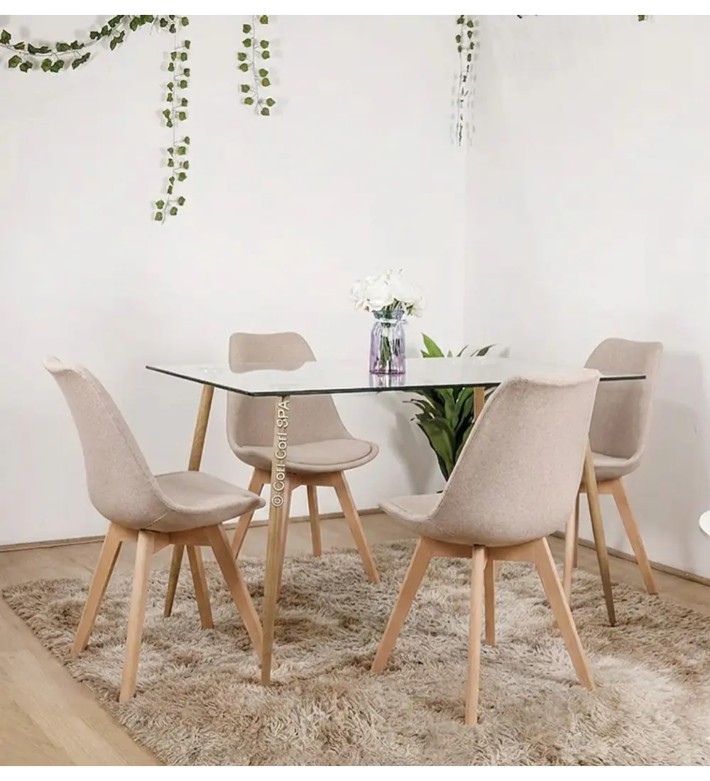 Comedor Rubi 120x80cms + 4 Sillas Tulip Lino