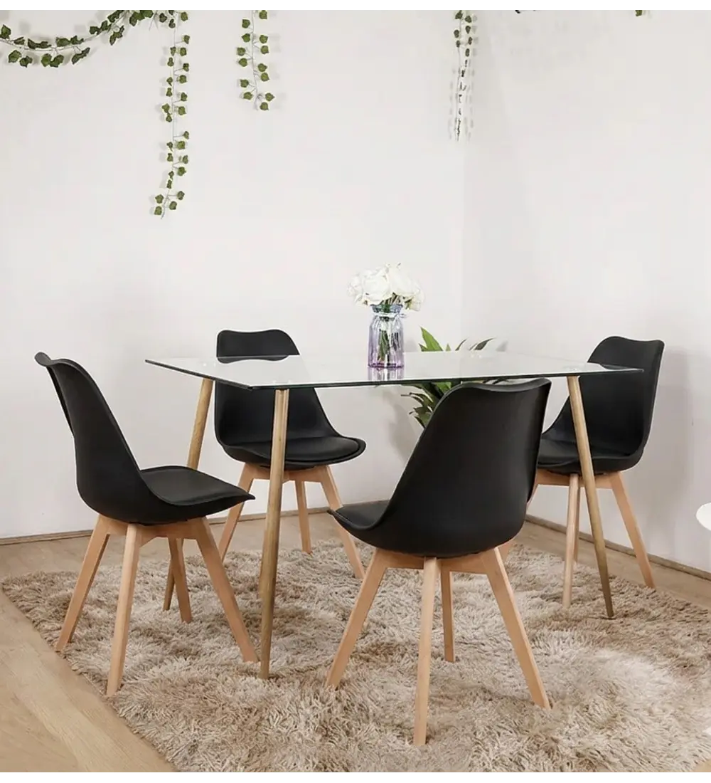Comedor Rubi 120x80cms + 4 Sillas Tulip Lino
