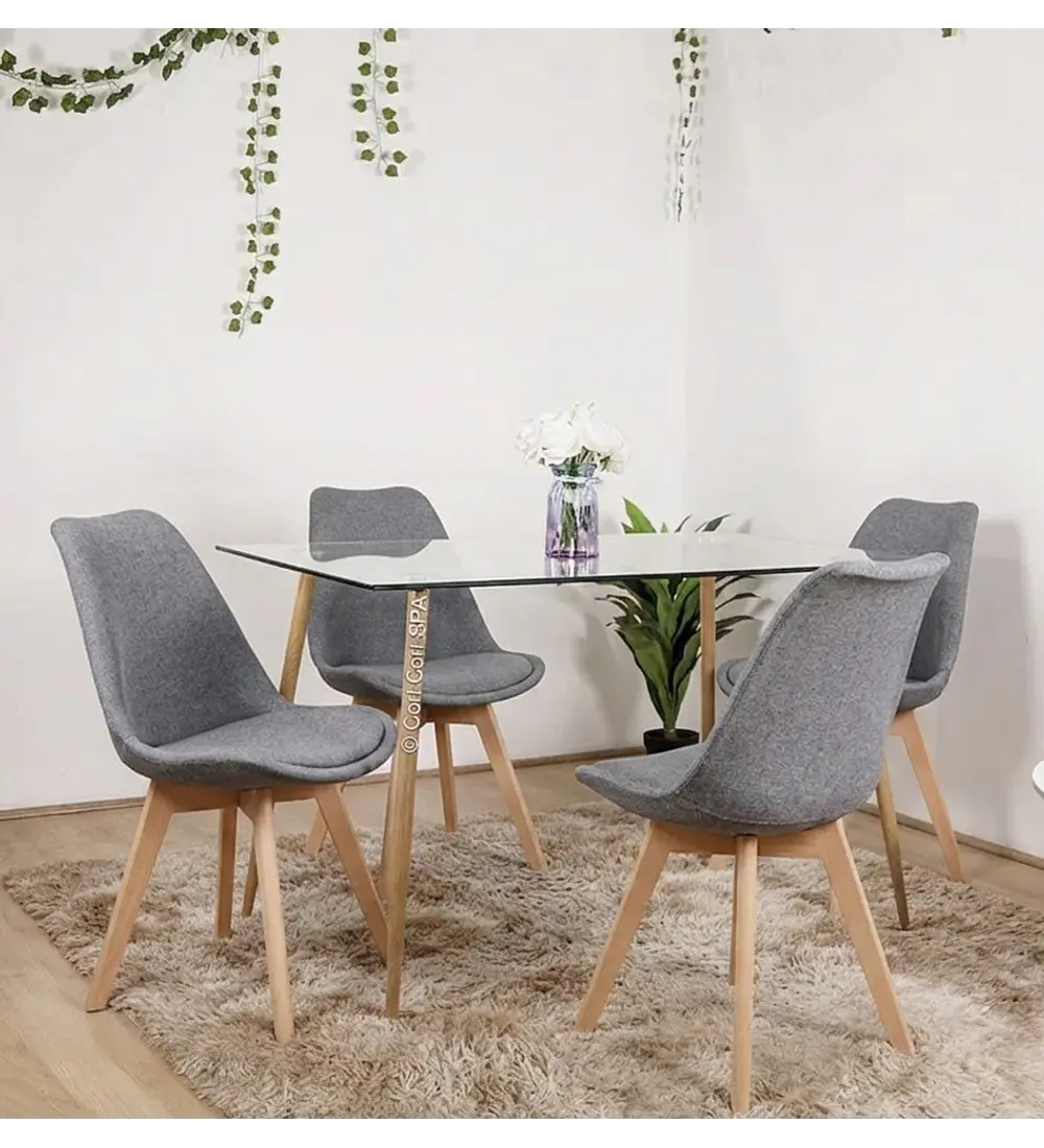 Comedor Rubi 120x80cms + 4 Sillas Tulip Lino