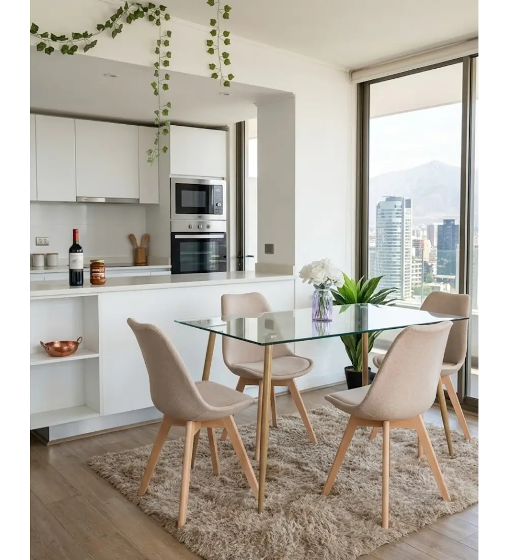 Comedor Rubi 120x80cms + 4 Sillas Tulip Lino