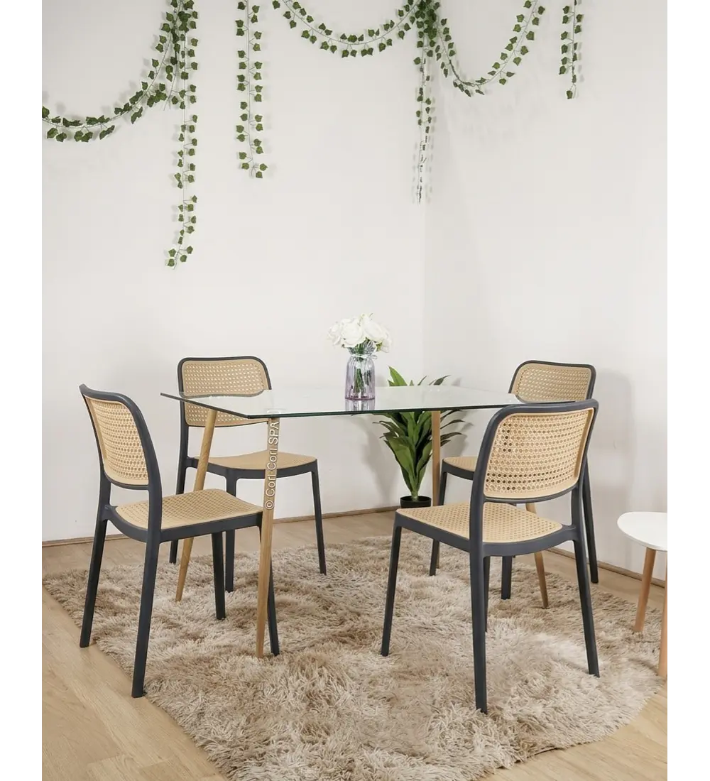 Comedor Mesa Rubi Vidrio 120x80 cm + 4 Sillas Delta