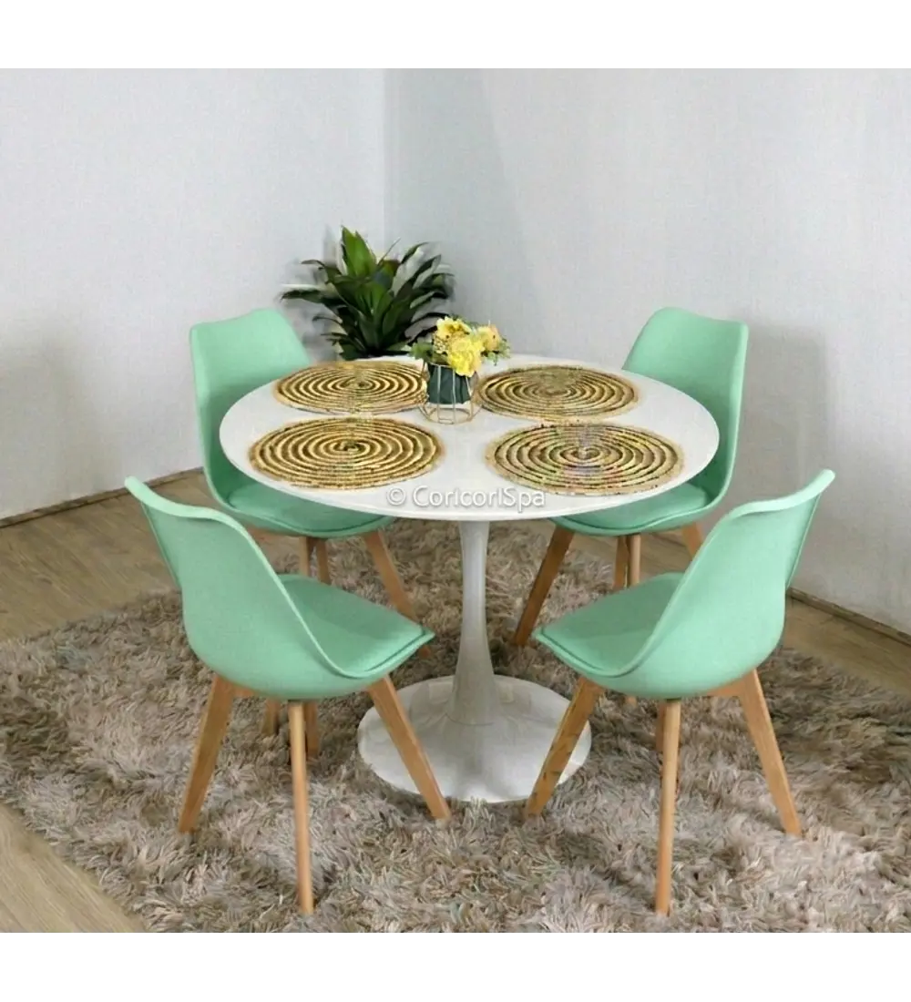 Comedor Mesa Tulip Blanca 100cms + 4 Sillas Tulip