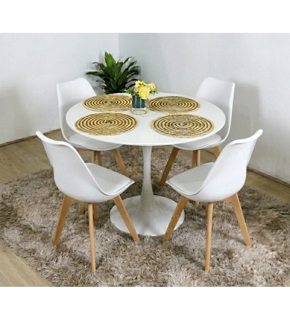 Comedor Mesa Tulip Blanca 100cms + 4 Sillas Tulip