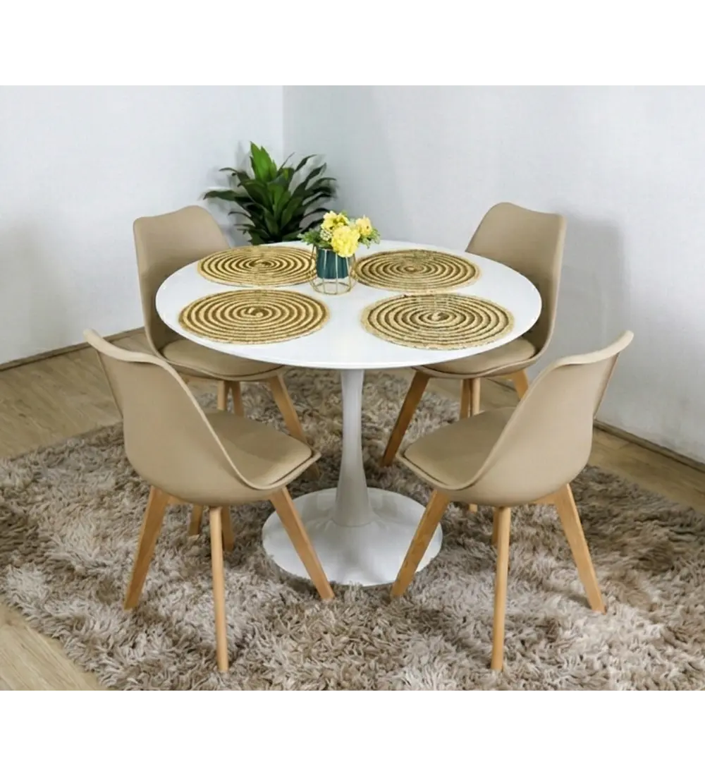 Comedor Mesa Tulip Blanca 100cms + 4 Sillas Tulip