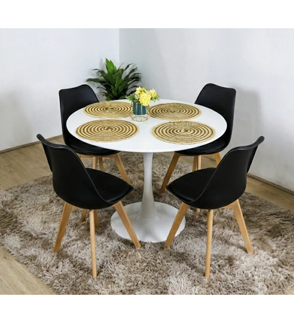 Comedor Mesa Tulip Blanca 100cms + 4 Sillas Tulip