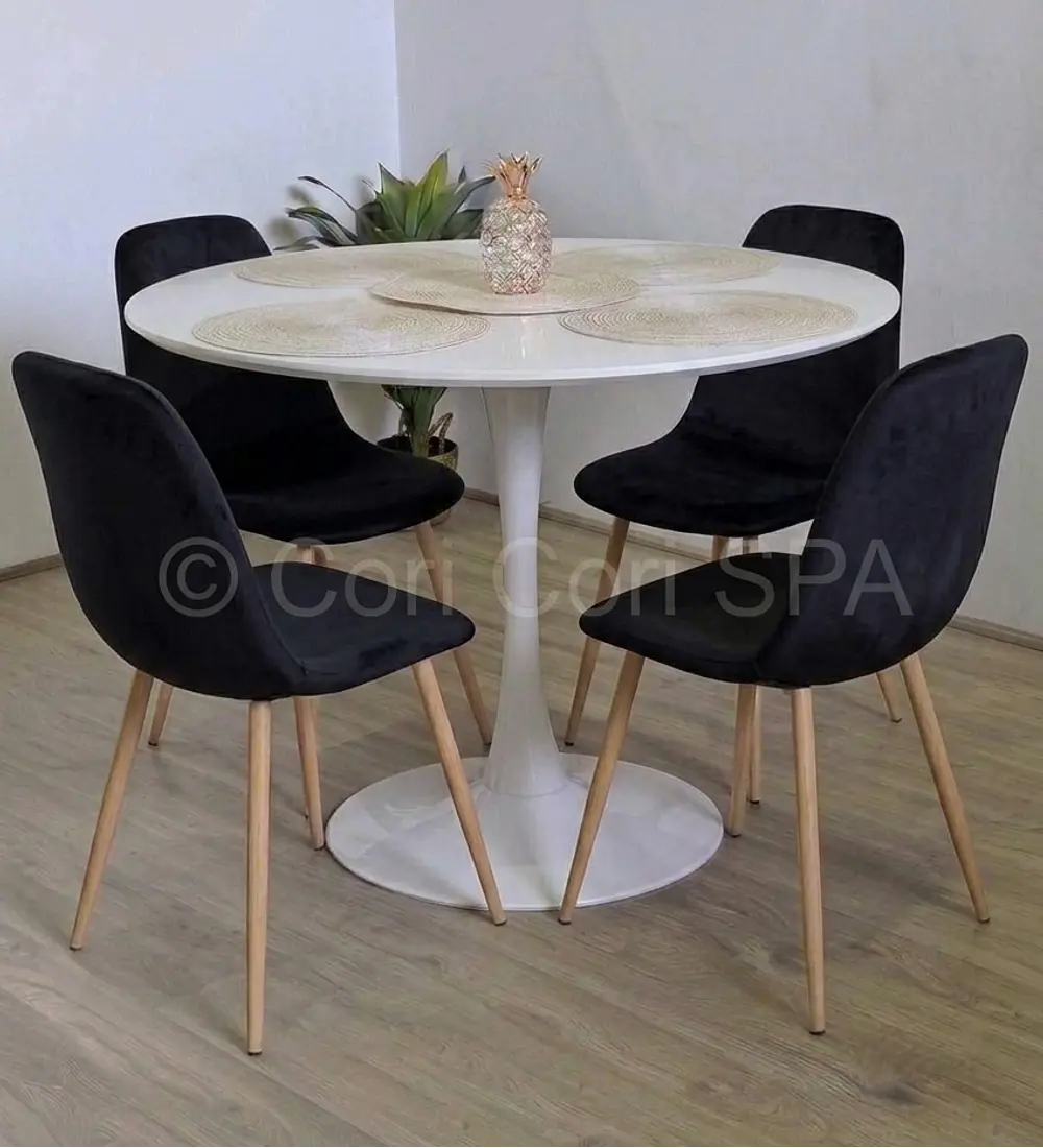 Comedor Tulip 100cms + 4 Sillas Scoop Lino
