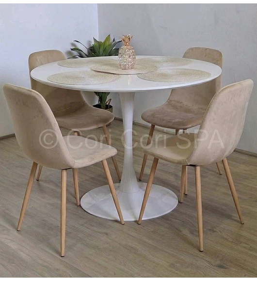 Comedor Tulip 100cms + 4 Sillas Scoop Lino
