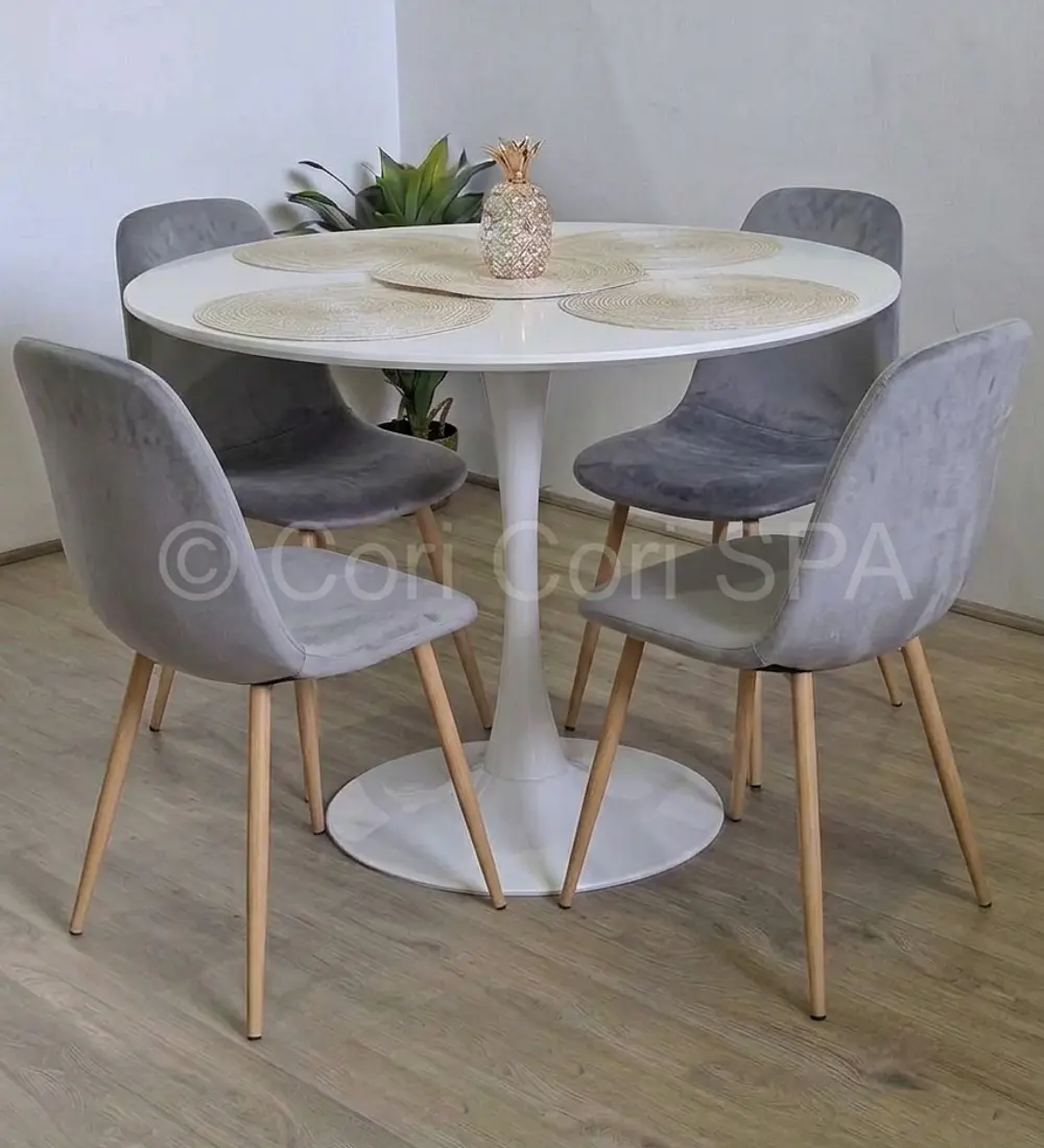 Comedor Tulip 100cms + 4 Sillas Scoop Lino
