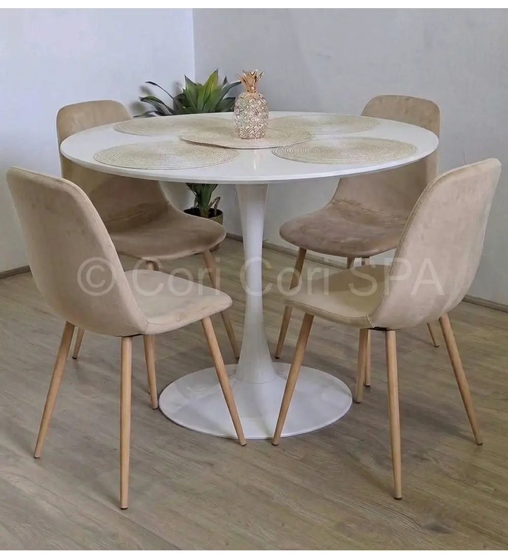 Comedor Tulip 100cms + 4 Sillas Scoop Velvet