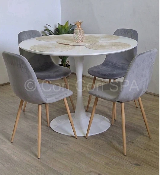 Comedor Tulip 100cms + 4 Sillas Scoop Velvet