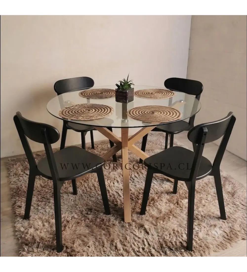 Comedor Warwick 100cm + 4 Sillas Fresno Madera