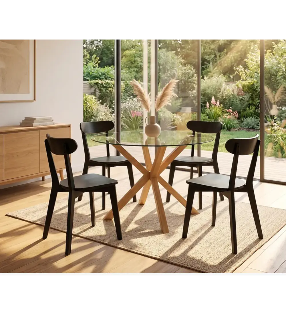 Comedor Warwick 100cm + 4 Sillas Fresno Madera