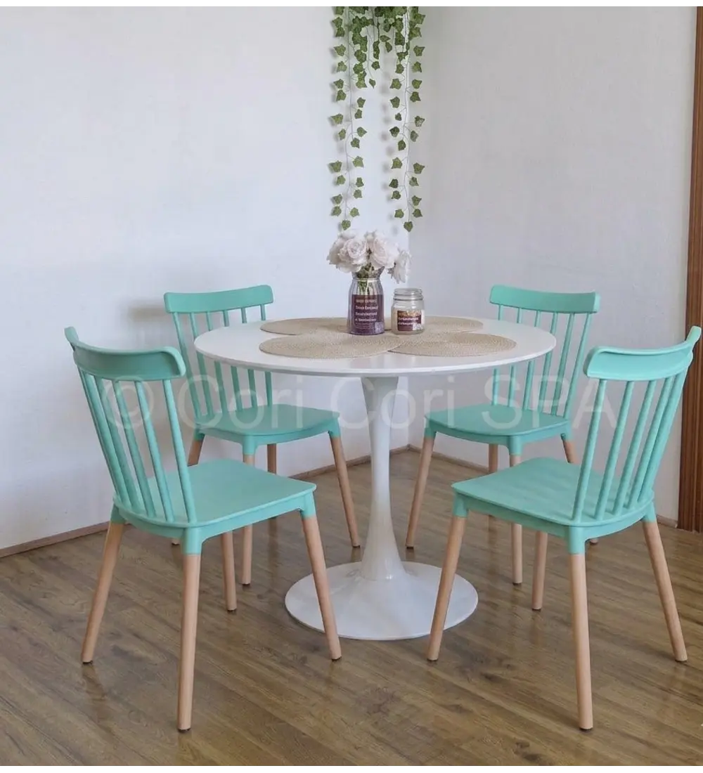 Comedor Mesa Tulip 100cms Blanca + 4 Sillas Windsor