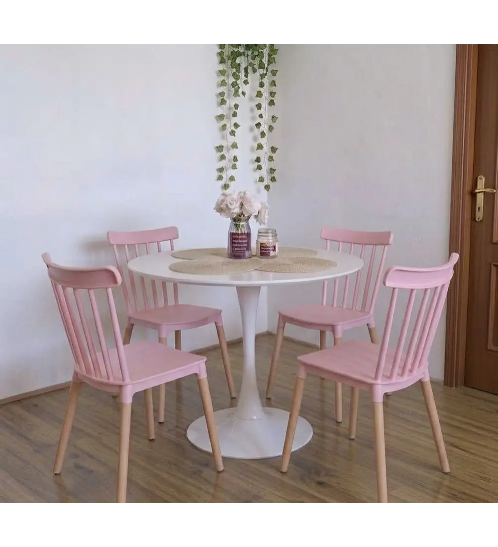 Comedor Mesa Tulip 100cms Blanca + 4 Sillas Windsor