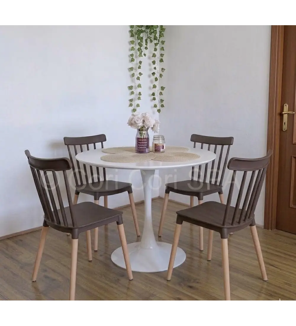 Comedor Mesa Tulip 100cms Blanca + 4 Sillas Windsor