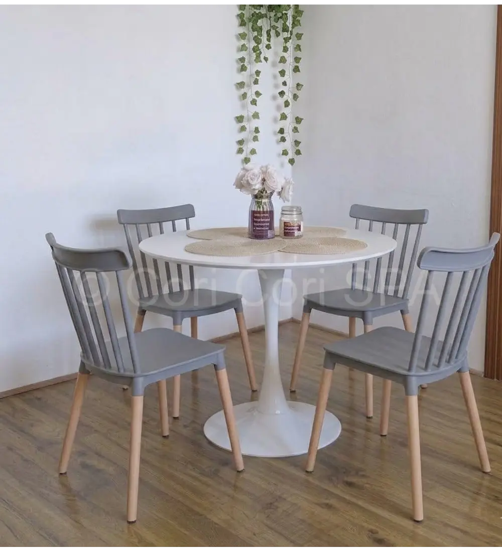 Comedor Mesa Tulip 100cms Blanca + 4 Sillas Windsor