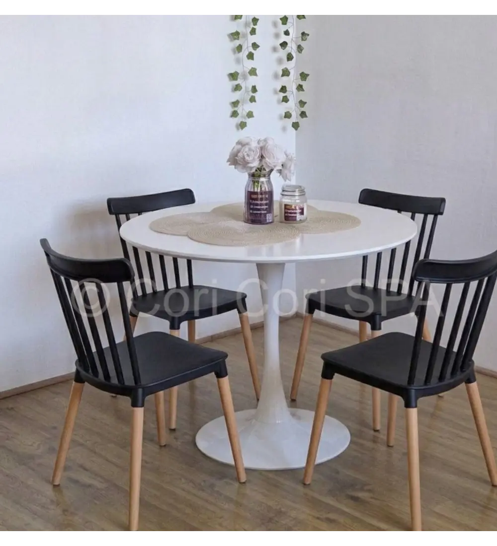 Comedor Mesa Tulip 100cms Blanca + 4 Sillas Windsor