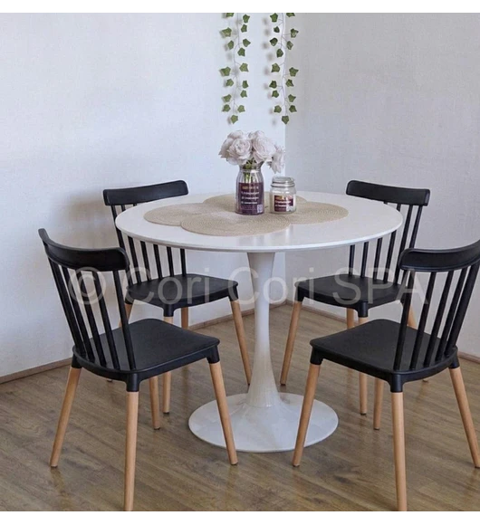 Comedor Mesa Tulip 100cms Blanca + 4 Sillas Windsor