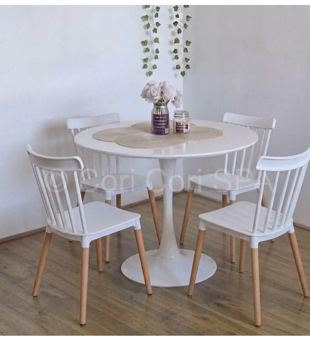 Comedor Mesa Tulip 100cms Blanca + 4 Sillas Windsor