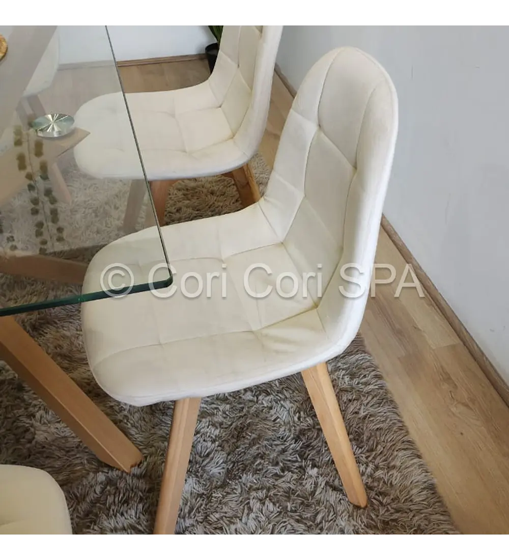 Comedor Mesa Tulip 100cms Blanca + 4 Sillas Capitonne Velvet