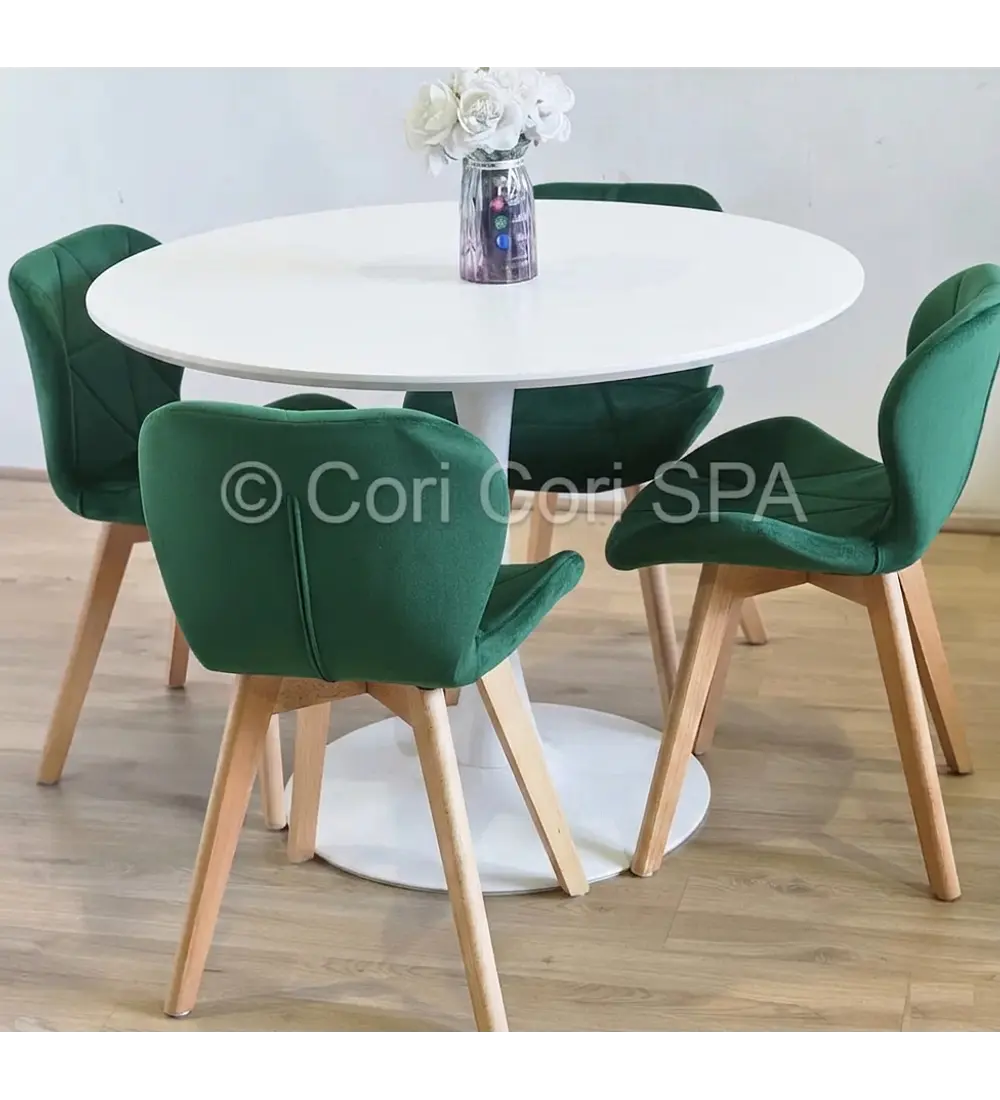 Comedor Mesa Tulip 100cms Blanca + 4 Sillas Mariposa Velvet