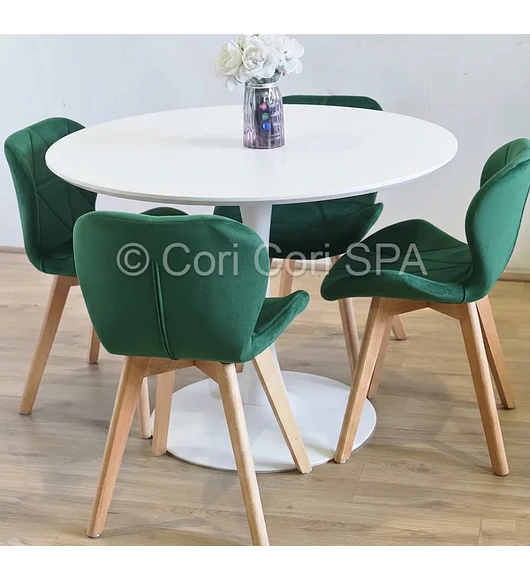 Comedor Mesa Tulip 100cms Blanca + 4 Sillas Mariposa Velvet