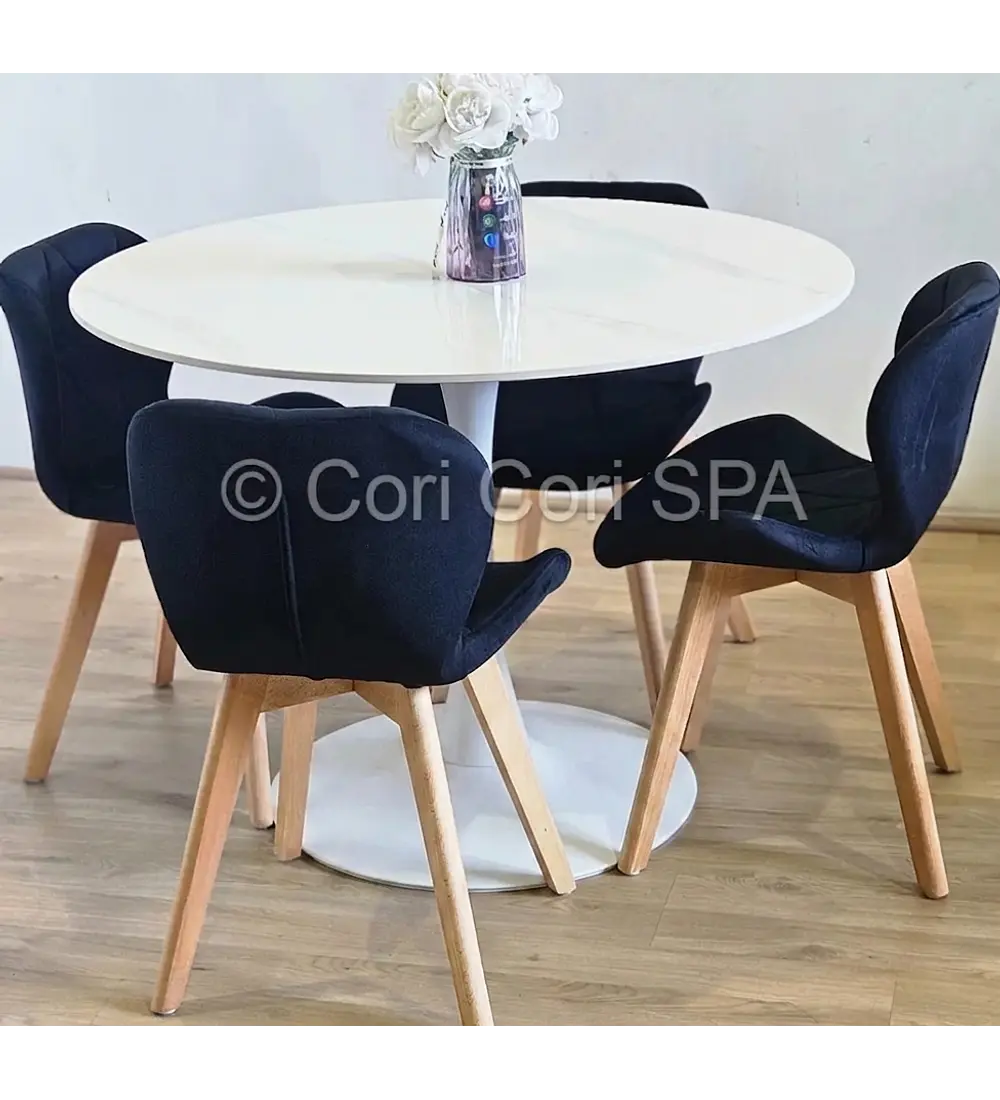 Comedor Mesa Tulip 100cms Blanca + 4 Sillas Mariposa Velvet