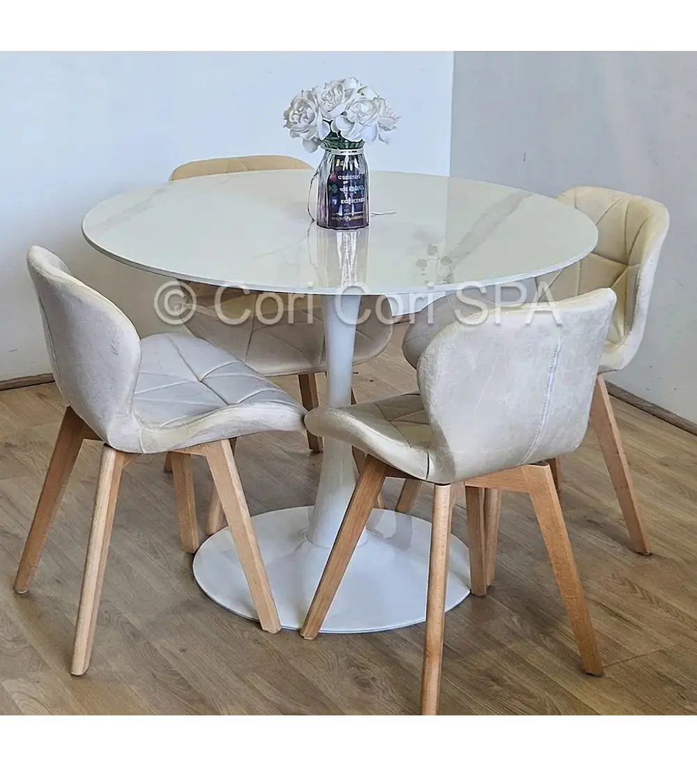 Comedor Mesa Tulip 100cms Blanca + 4 Sillas Mariposa Velvet