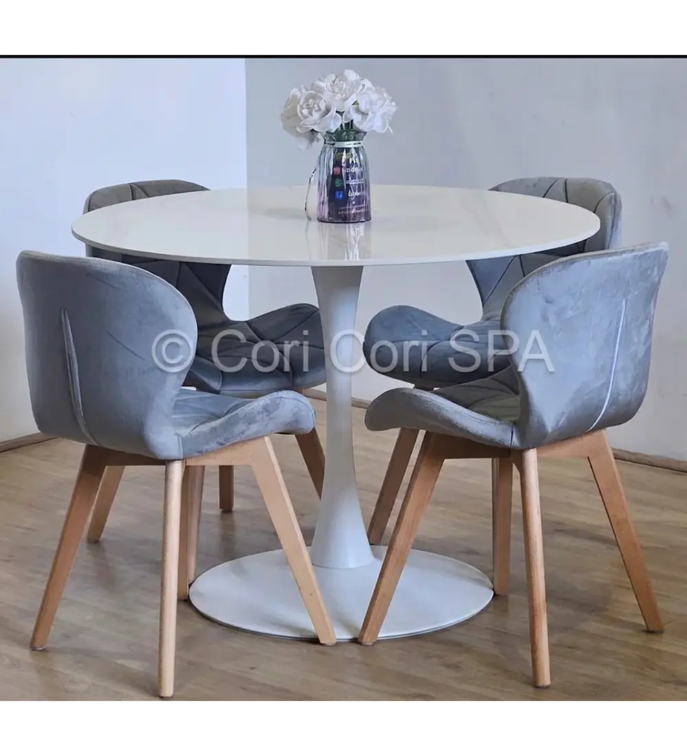 Comedor Mesa Tulip 100cms Blanca + 4 Sillas Mariposa Velvet