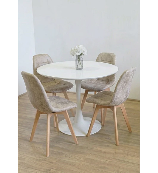 Comedor Mesa Tulip 100cms Blanca + 4 Sillas Capitonne Vintage