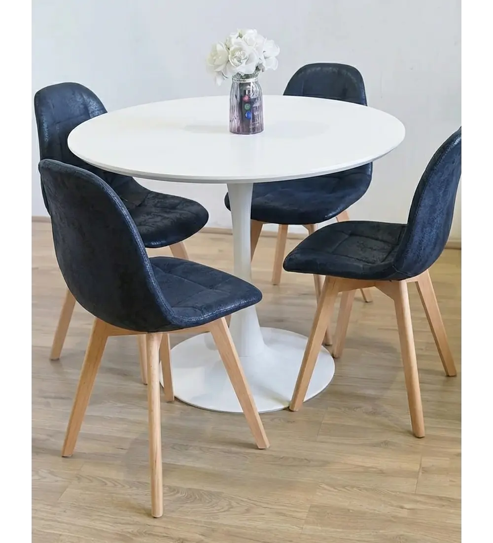 Comedor Mesa Tulip 100cms Blanca + 4 Sillas Capitonne Vintage