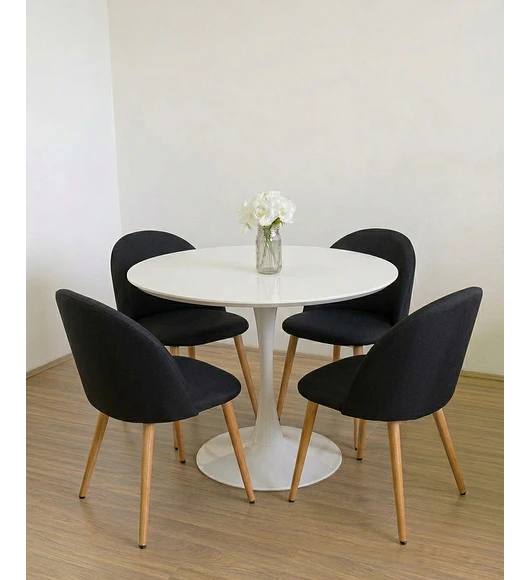 Comedor Mesa Tulip 100cms Blanca + 4 Sillas Bread Lino