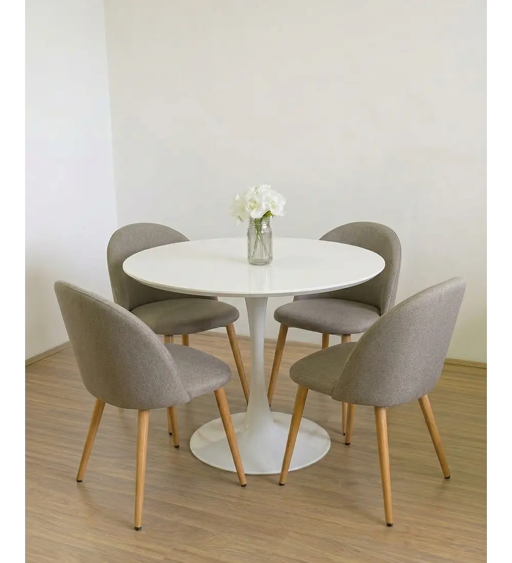 Comedor Mesa Tulip 100cms Blanca + 4 Sillas Bread Lino