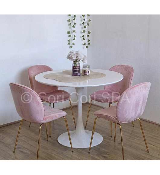 Comedor Mesa Tulip 100cms Blanca + 4 Sillas Beetle