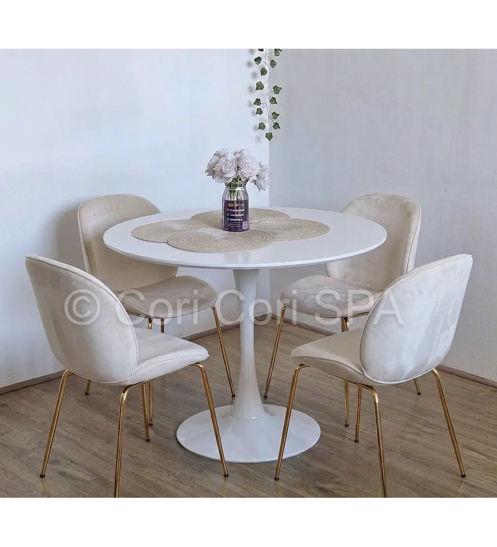 Comedor Mesa Tulip 100cms Blanca + 4 Sillas Beetle