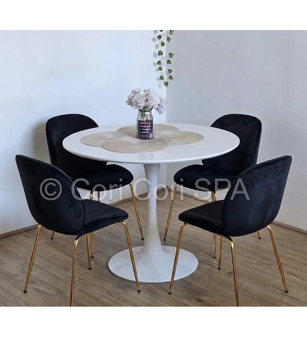 Comedor Mesa Tulip 100cms Blanca + 4 Sillas Beetle
