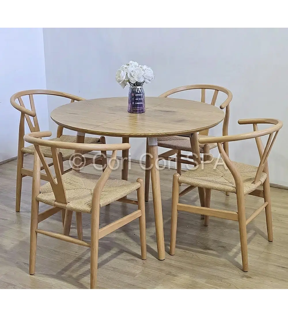 Comedor Mesa Expandible (100 - 180cms) + 4 Sillas Wishbone