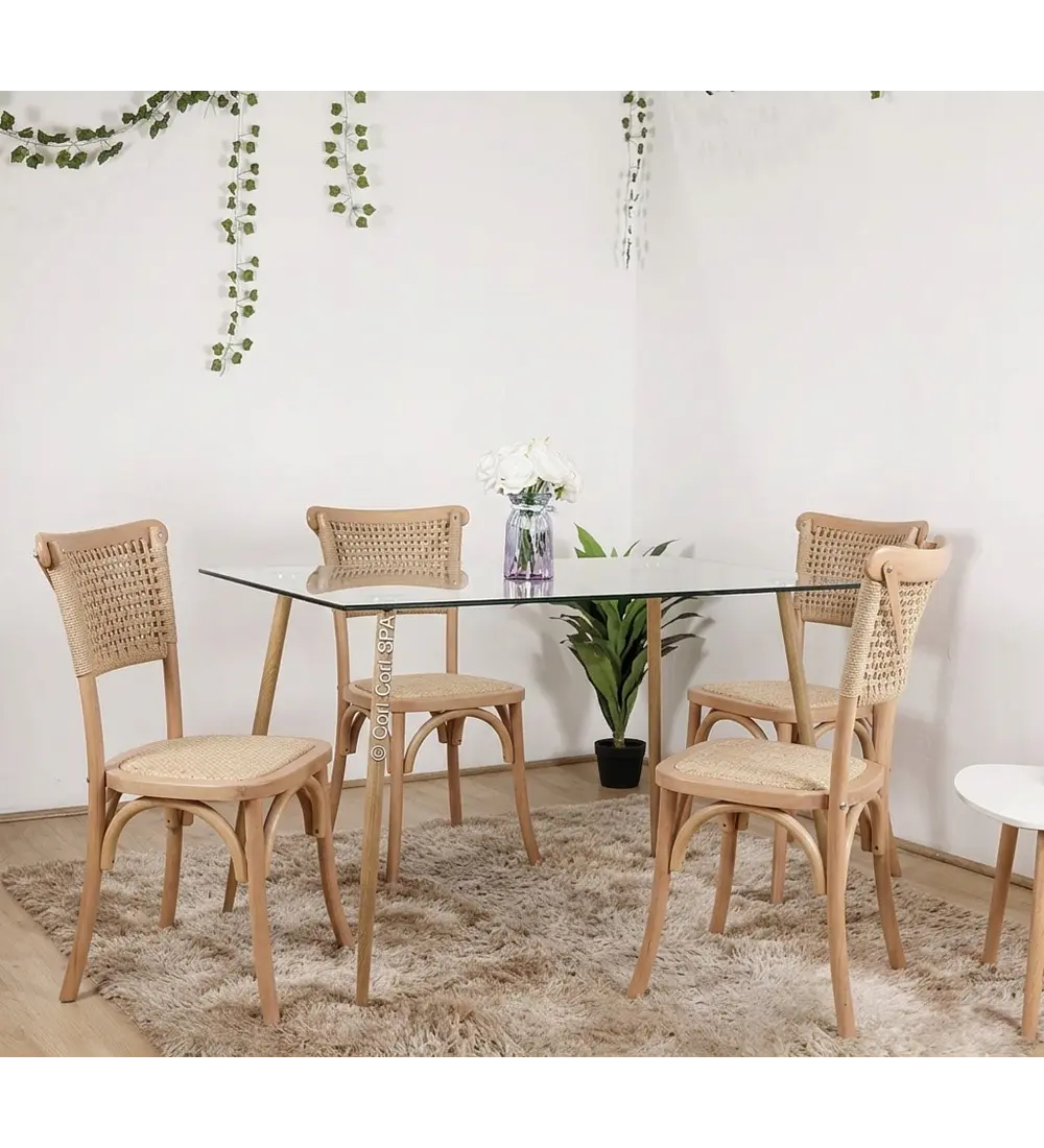 Comedor Mesa Rubi 120x80cm + 4 Sillas Crossback Yute