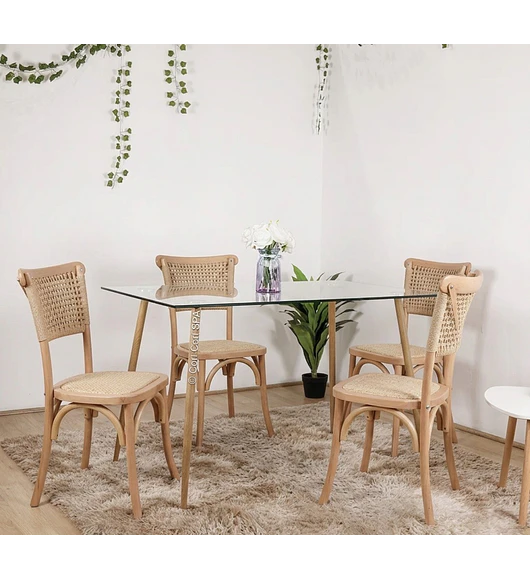 Comedor Mesa Rubi 120x80cm + 4 Sillas Crossback Yute